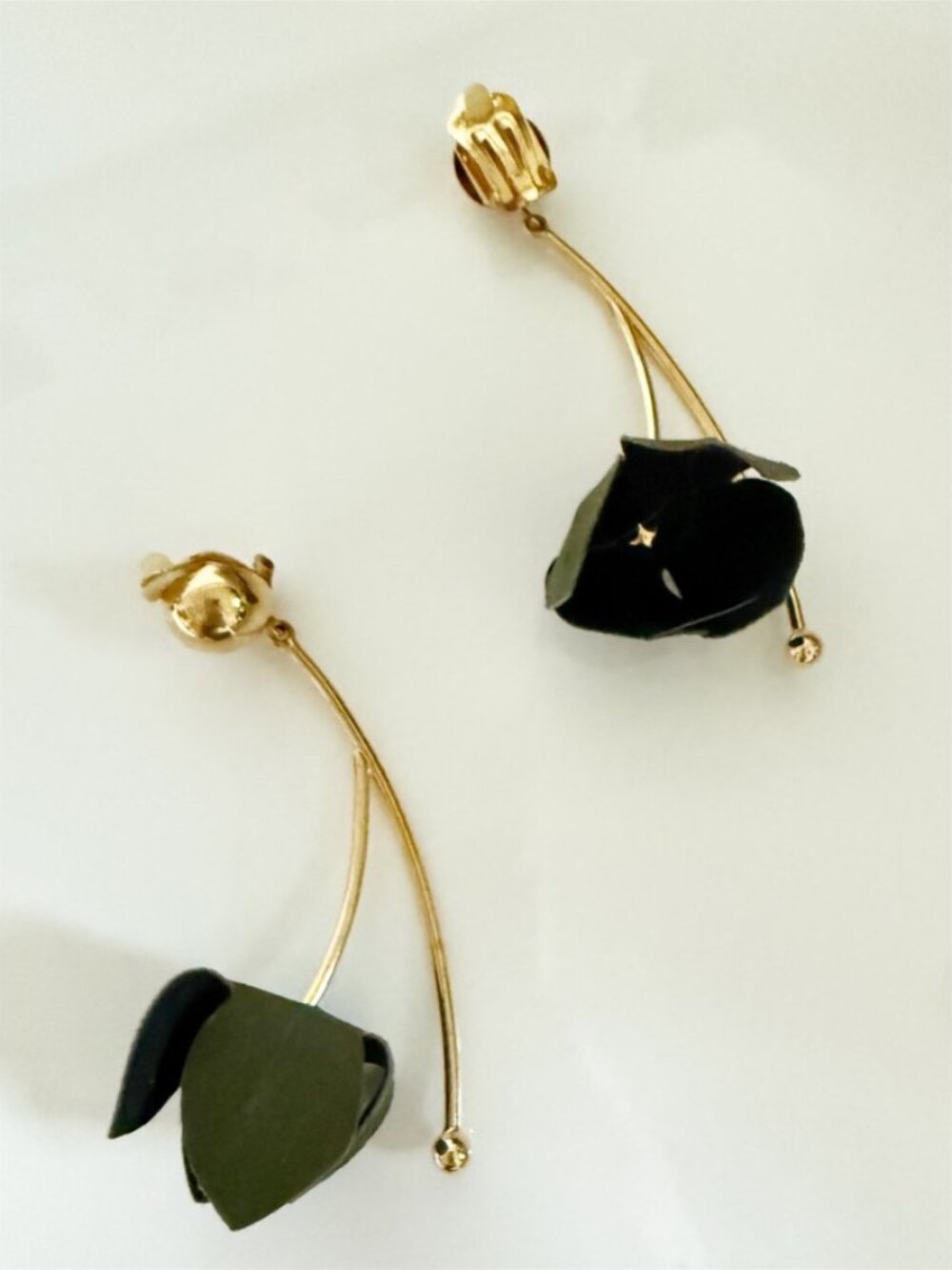 Black Flower Drop Clip-On Earrings